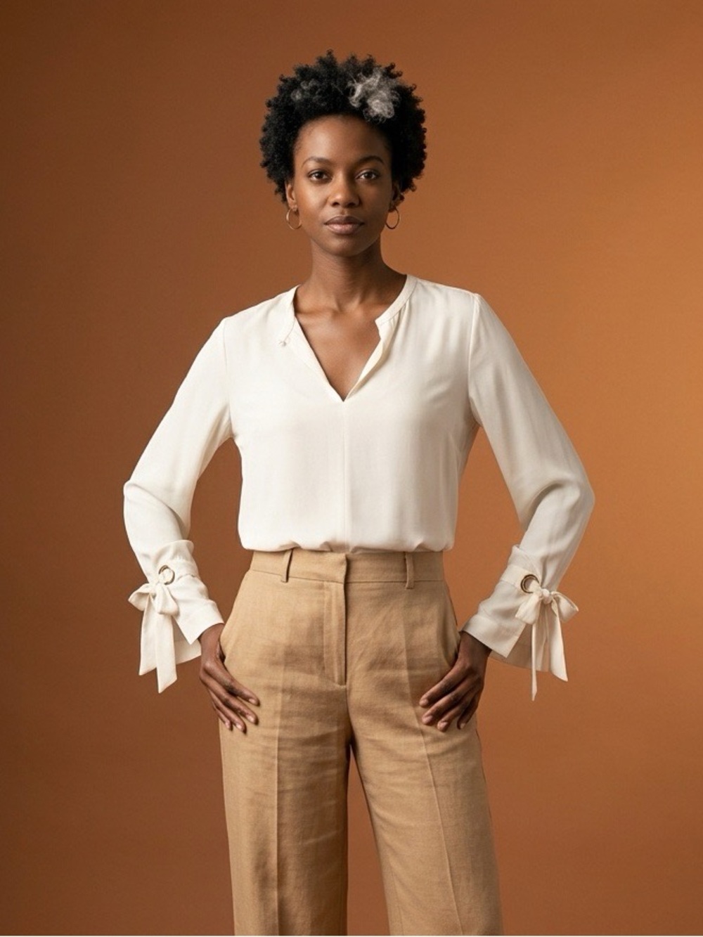 Equipment Femme Collarless Cream Silk Shirt, Size L